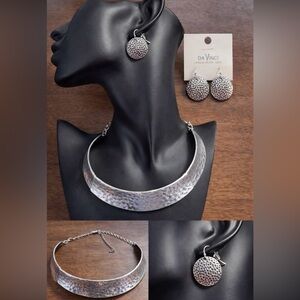 DaVinci Textured Silver Necklace and Earring Set